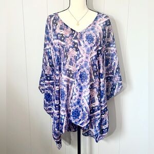 Show Me Your Mumu Poncho Wrap Cover Up Sheer Boho Purple Blue Resort Cruise Med